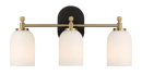 Meadows Three Lights Vanity Brushed Gold Bathroom Wall Light for Bathroom Over Mirror 20.5"W × 10.125"H × 5.5"E with White Frosted Glass