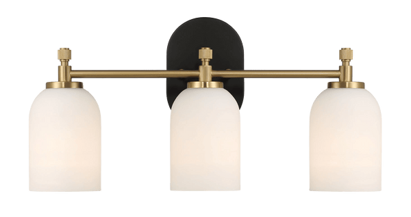 Meadows Three Lights Vanity Brushed Gold Bathroom Wall Light for Bathroom Over Mirror 20.5"W × 10.125"H × 5.5"E with White Frosted Glass