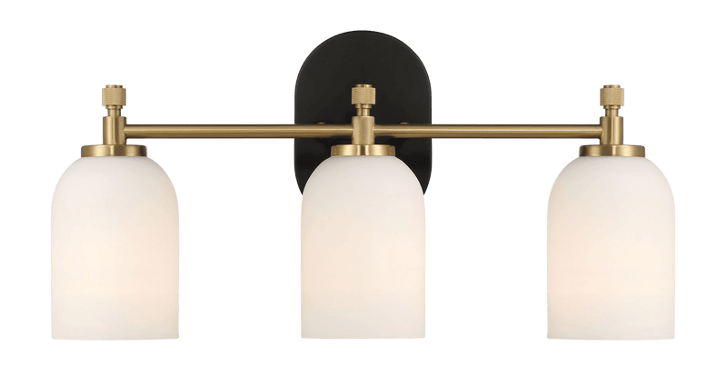 Meadows Three Lights Vanity Brushed Gold Bathroom Wall Light for Bathroom Over Mirror 20.5"W × 10.125"H × 5.5"E with White Frosted Glass