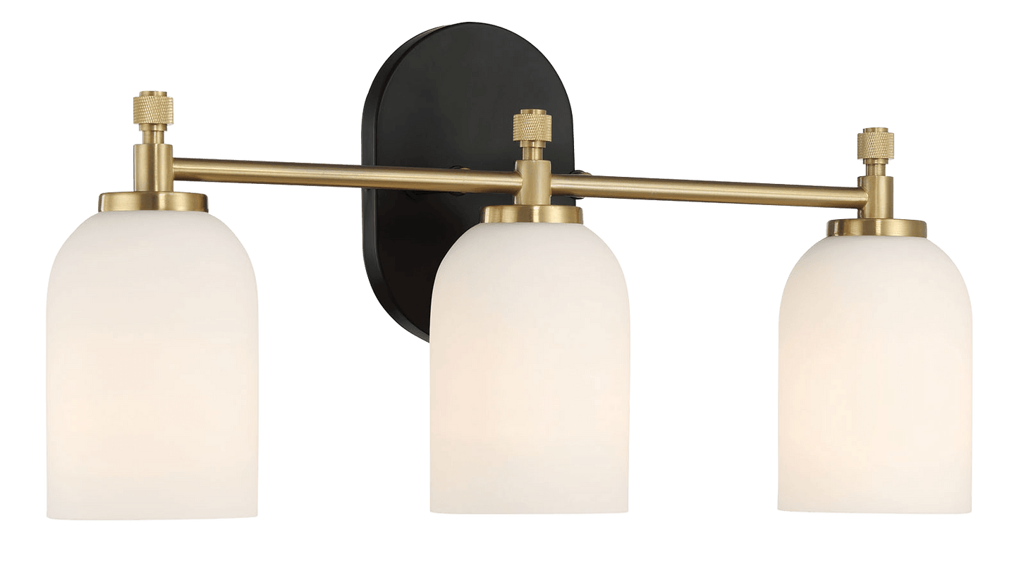 Meadows Three Lights Vanity Brushed Gold Bathroom Wall Light for Bathroom Over Mirror 20.5"W × 10.125"H × 5.5"E with White Frosted Glass