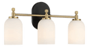 Meadows Three Lights Vanity Brushed Gold Bathroom Wall Light for Bathroom Over Mirror 20.5"W × 10.125"H × 5.5"E with White Frosted Glass
