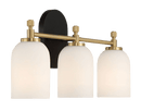 Meadows Three Lights Vanity Brushed Gold Bathroom Wall Light for Bathroom Over Mirror 20.5"W × 10.125"H × 5.5"E with White Frosted Glass