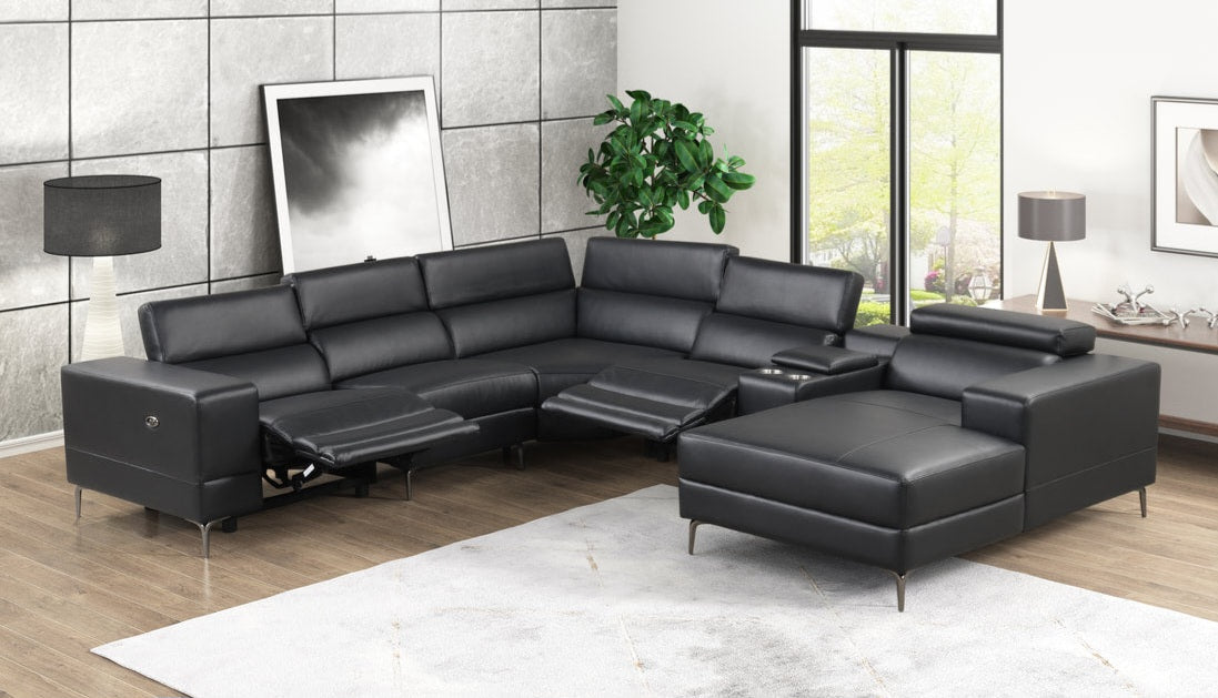 Milano Black 6-Piece Power Reclining Sectional