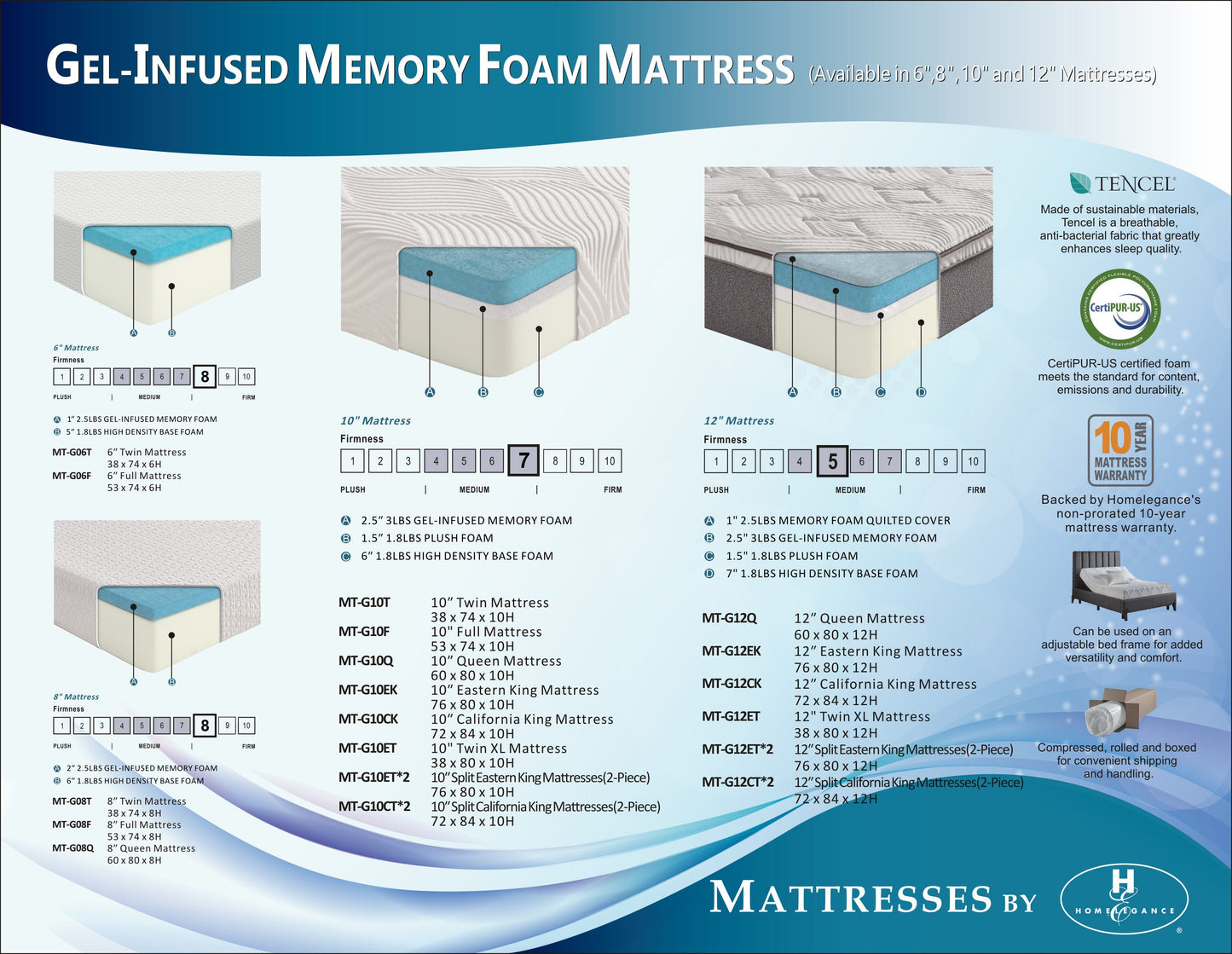 MT-G08T 8" Twin Gel-Infused Memory Foam Mattress