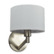 Nebula Brushed Nickel Base Wall Lamp with Rotary Switch White Fabric Shade