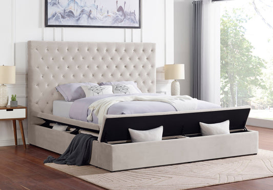 Paris Beige Velvet Queen Storage Platform Bed