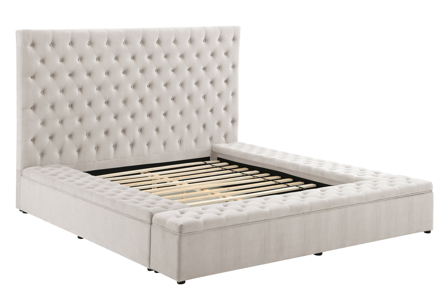 Paris Beige Velvet Queen Storage Platform Bed