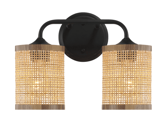 Quell Double Light Vanity With Natural Rattan Shade Wall Lamp