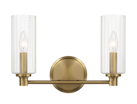 Regal Double Light Vanity With Clear Ribbed Glass - Satin Brass