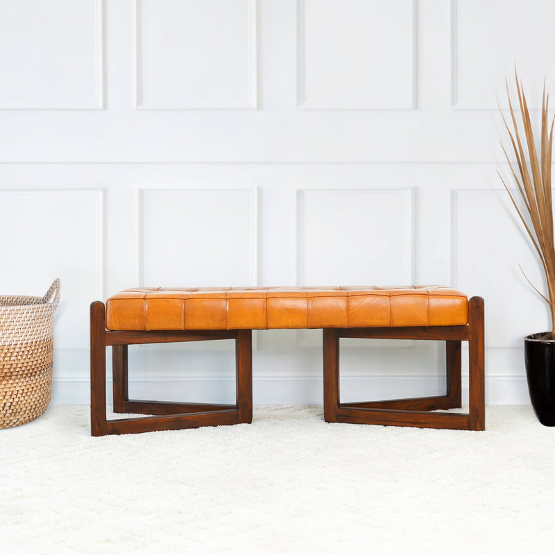 Riley Tan Leather Bench – Calm Dwelling