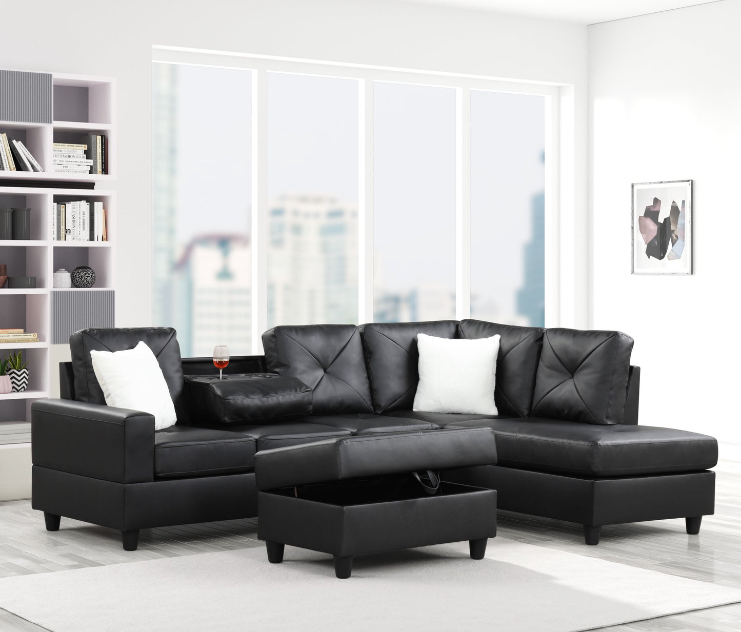 Rocket PU Black Reversible Sectional