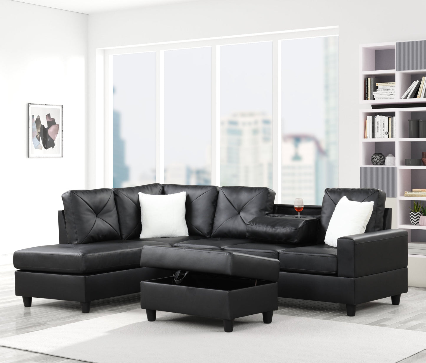 Rocket PU Reversible Sectional (Black) - Eve Furniture