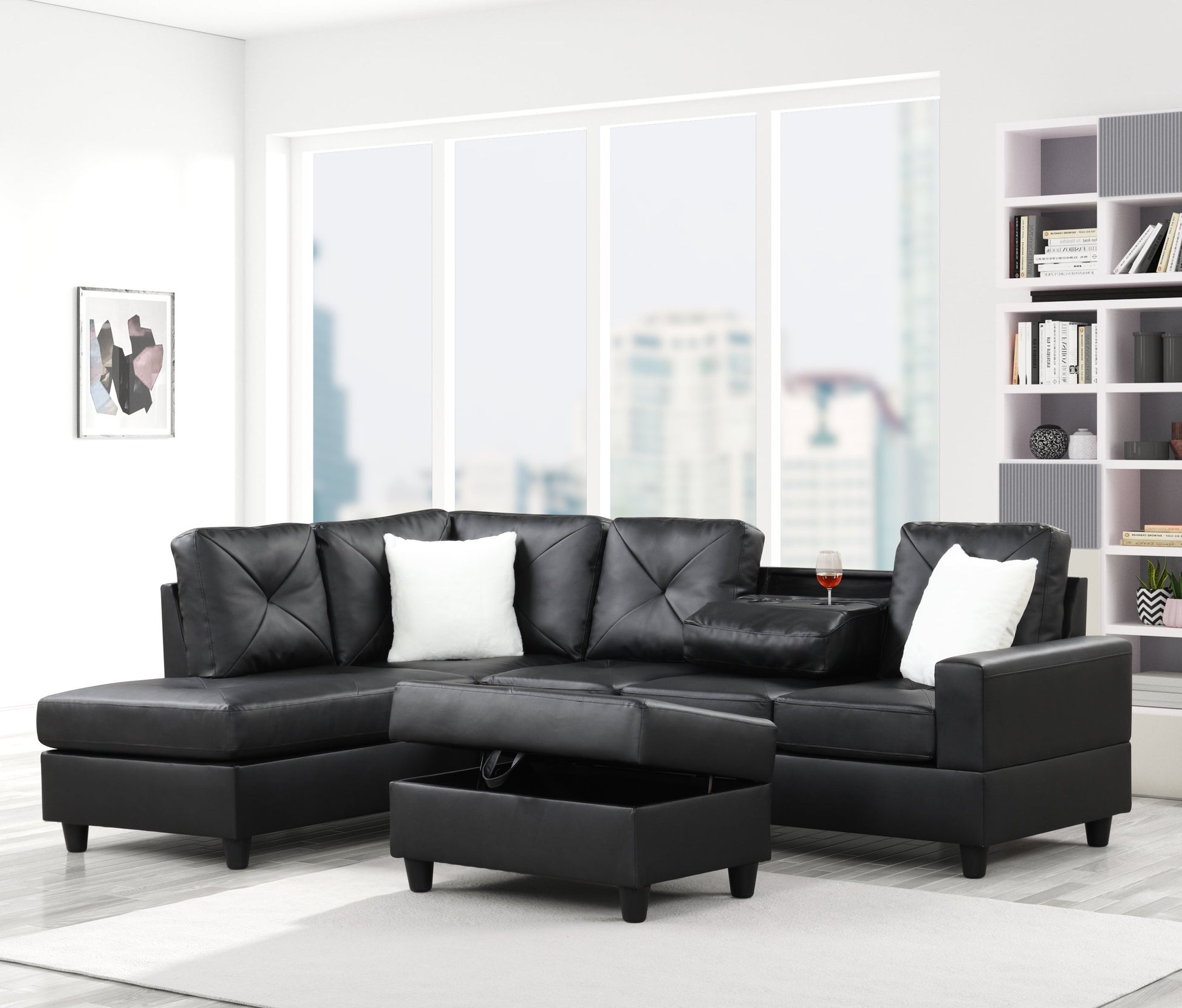 Rocket PU Reversible Sectional (Black) - Eve Furniture