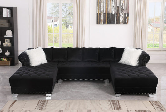 S6350 Jordan II (Black) Double Chaise Velvet Sectional