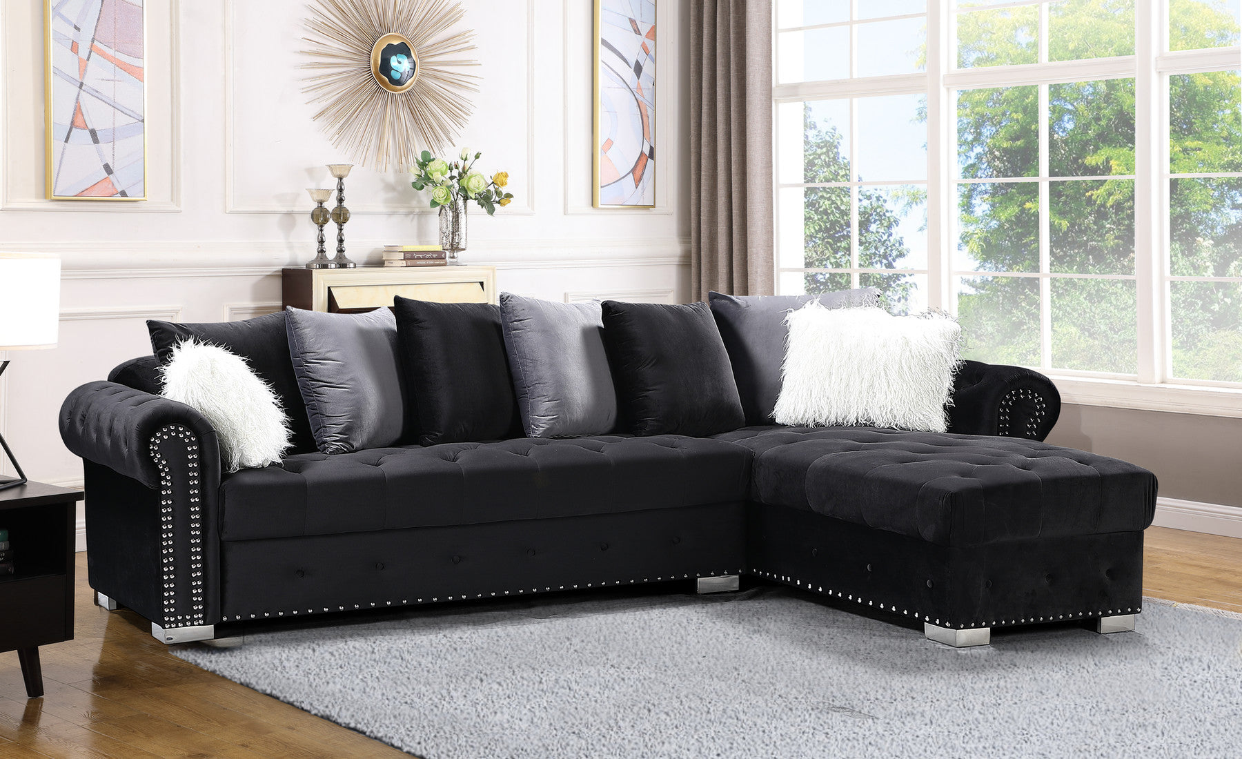 Milan Black Velvet RAF Sectional - Eve Furniture