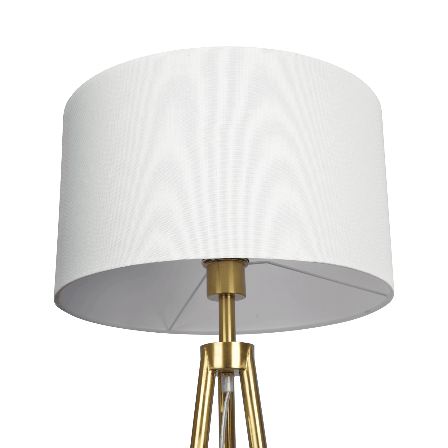 Sway Brassed Gold Floor Lamp with On/Off Switch Triple Legs White Fabric Shade