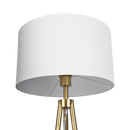 Sway Brassed Gold Floor Lamp with On/Off Switch Triple Legs White Fabric Shade
