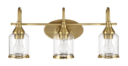 Twilight Three Lights Brushed Gold Contemporary Vanity Light 22"W × 10"H × 7.48"E with Clear Glass