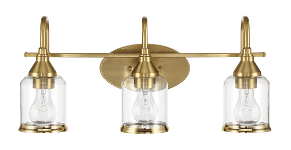 Twilight Three Lights Brushed Gold Contemporary Vanity Light 22"W × 10"H × 7.48"E with Clear Glass