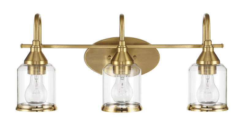 Twilight Three Lights Brushed Gold Contemporary Vanity Light 22"W × 10"H × 7.48"E with Clear Glass
