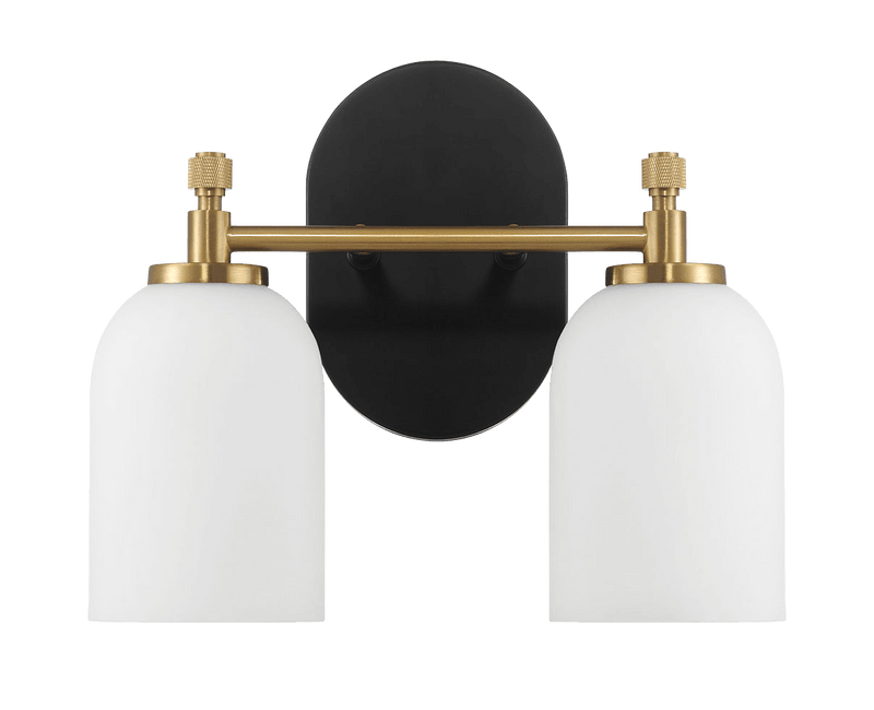 Vortex Two Lights Vanity in Traditional Style for Over Bathroom Mirror Wall Sconce 12.25"W × 10.125"H × 5.5"E With White Frosted Glass