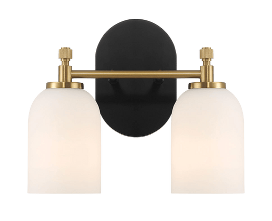Vortex Two Lights Vanity in Traditional Style for Over Bathroom Mirror Wall Sconce 12.25"W × 10.125"H × 5.5"E With White Frosted Glass