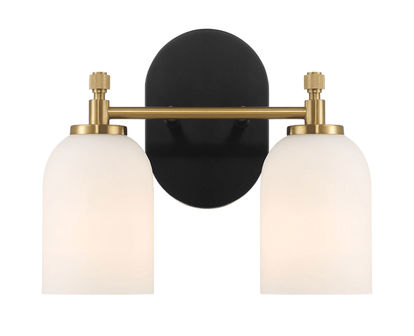 Vortex Two Lights Vanity in Traditional Style for Over Bathroom Mirror Wall Sconce 12.25"W × 10.125"H × 5.5"E With White Frosted Glass