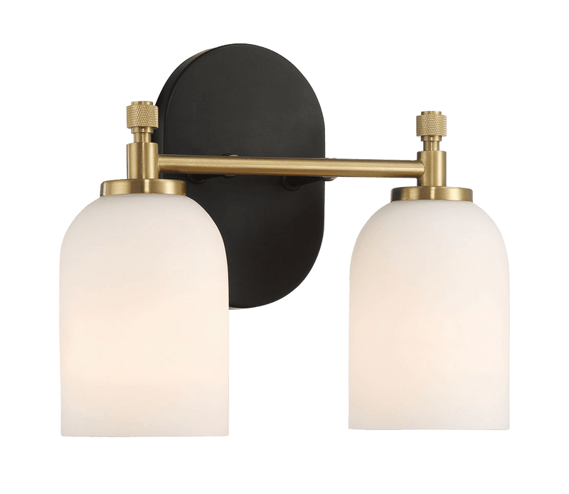Vortex Two Lights Vanity in Traditional Style for Over Bathroom Mirror Wall Sconce 12.25"W × 10.125"H × 5.5"E With White Frosted Glass